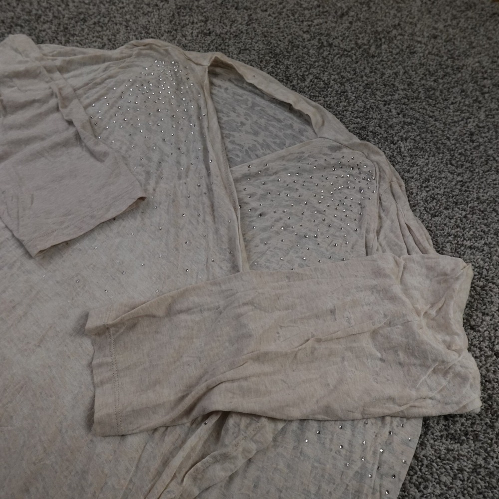 Calvin Klein Cardigan Womens 2X Beige Sheer Open Sweater Sweatshirt Bedazzled